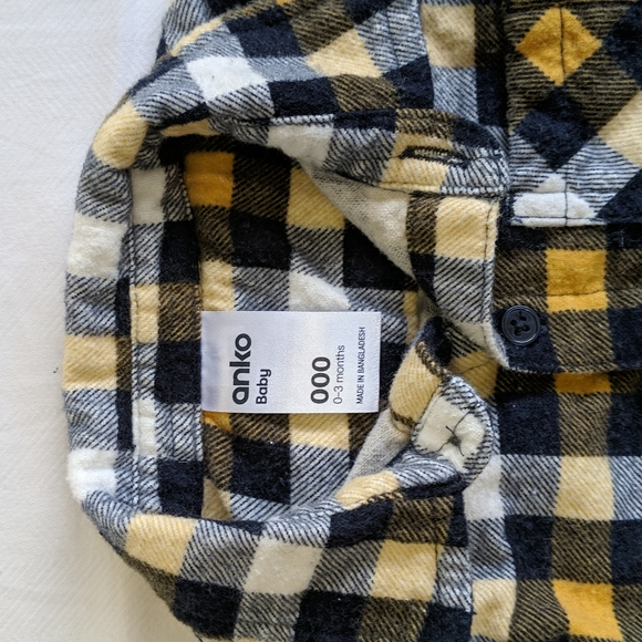 anko plaid flannel collared button down shirt 0-3 months baby boy - Picture 3 of 6